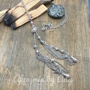 STATEMENT BOHO FRINGE TASSEL SILVER LONG NECKLACE CHARMS